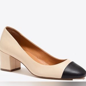 J. Crew Factory Bryn Leather Cap-Toe Block Heels Beige Black Women's US 12